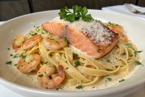 Salmon and Shrimp Alfredo