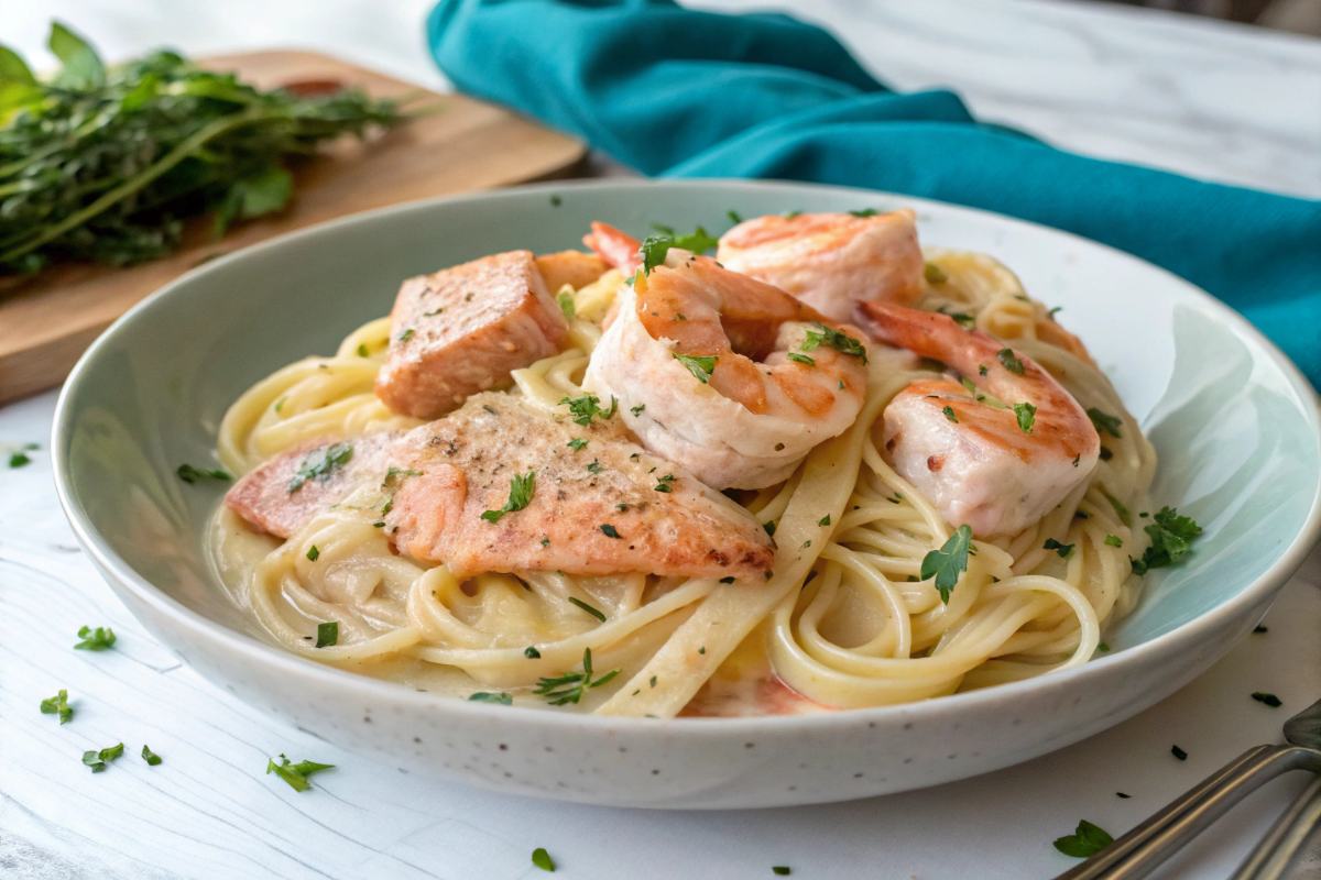 Salmon and Shrimp Alfredo